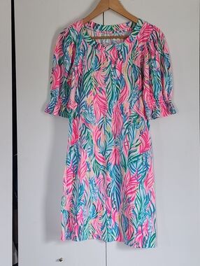 Lilly Pulitzer Pink & Teal Tropical Leaf Mini Dress